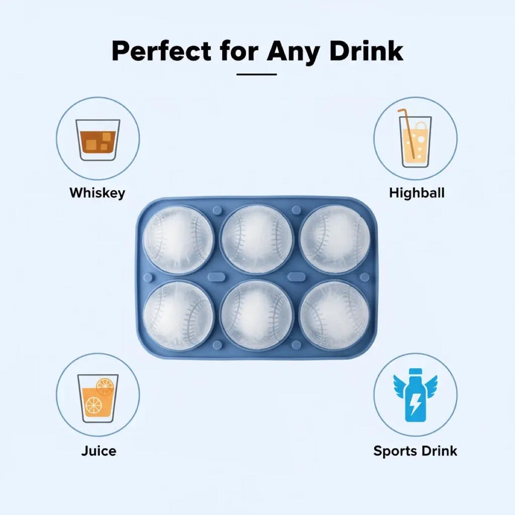 3D Baseball Stitch Ice Cube Mold: 6-Cavity Food-Grade Silicone Tray product image 7