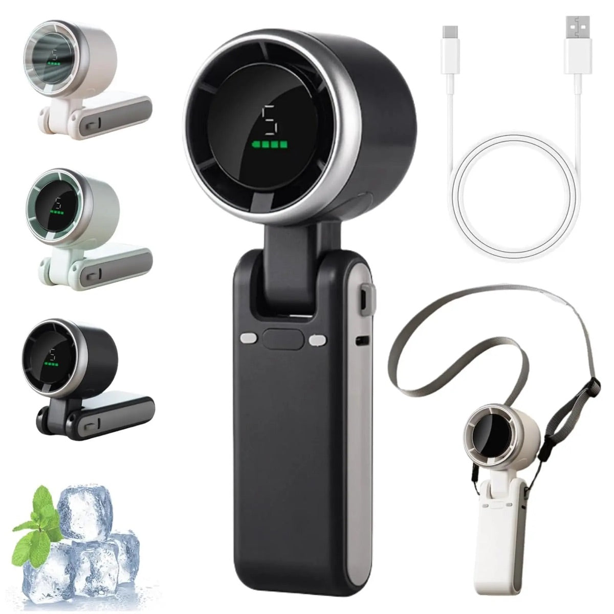 5-Speed Portable Turbo Handheld Fan: 12H Long-Life Battery for Travel & Beach product image 1