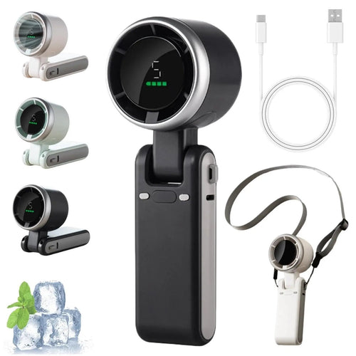 5-Speed Portable Turbo Handheld Fan: 12H Long-Life Battery for Travel & Beach product image 1