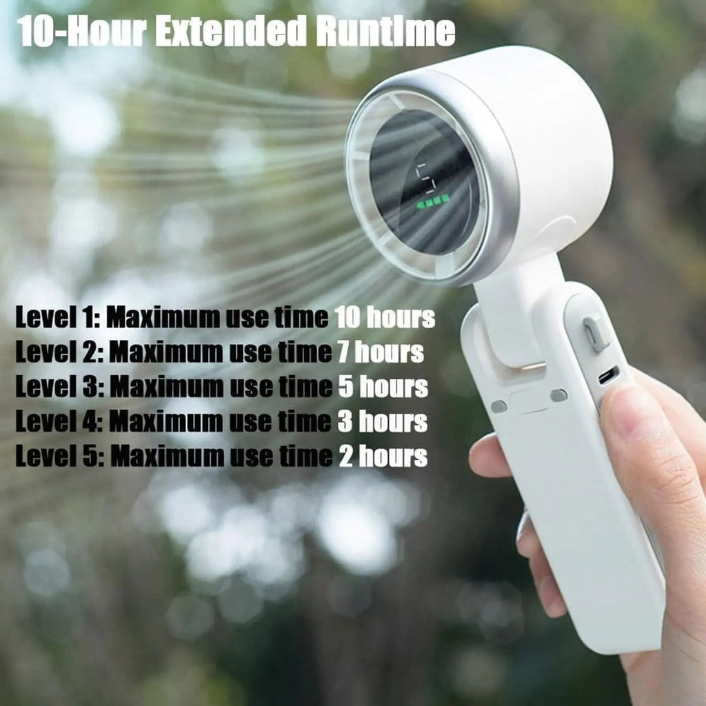 5-Speed Portable Turbo Handheld Fan: 12H Long-Life Battery for Travel & Beach product image 5