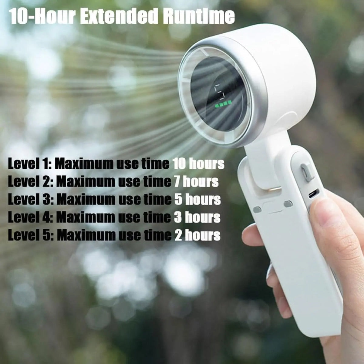 5-Speed Portable Turbo Handheld Fan: 12H Long-Life Battery for Travel & Beach product image 5