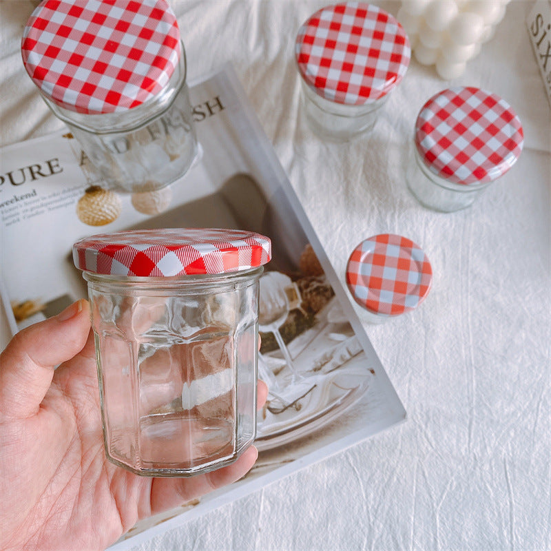 Mini Glass Coffee Jar with Gingham Lid – Make Your Iced Latte Moment a Little Sweeter
