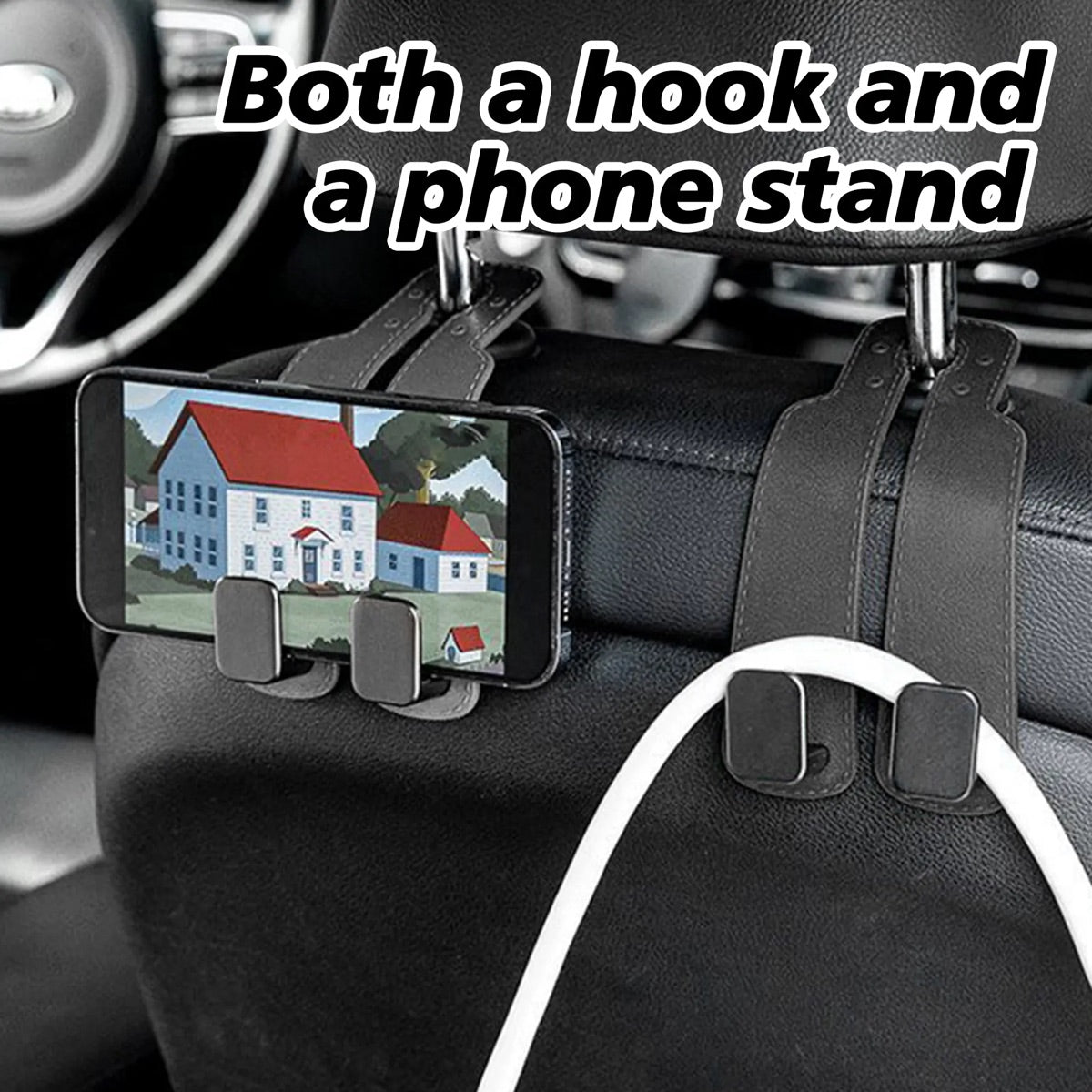4PCS Faux Leather Car Headrest Hooks: Double-Hook Organizer for Bags & Essentials product image 3