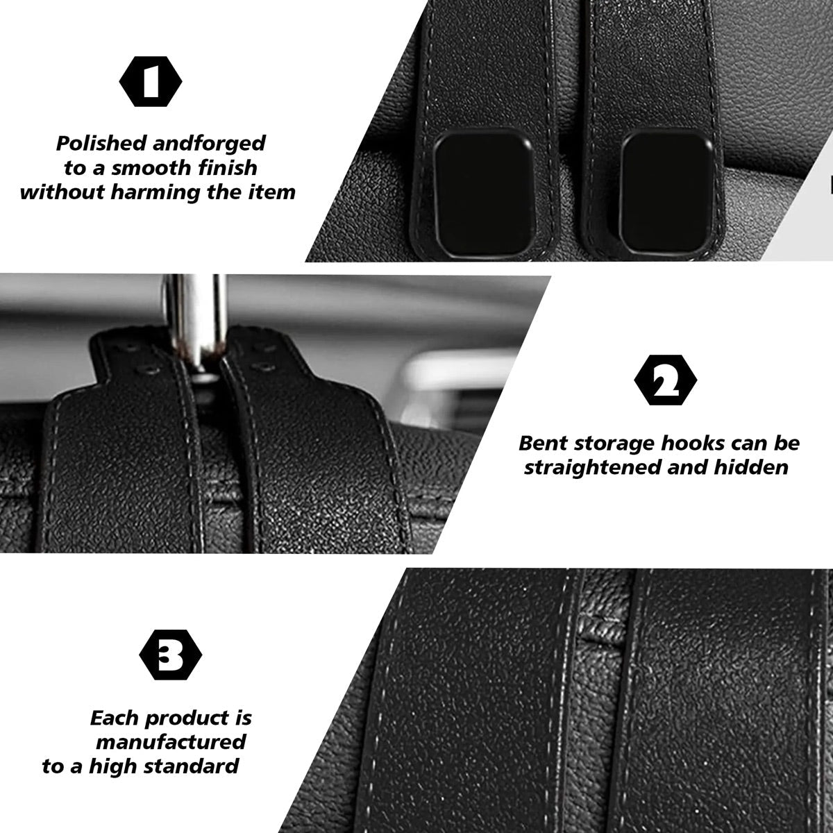 4PCS Faux Leather Car Headrest Hooks: Double-Hook Organizer for Bags & Essentials product image 4