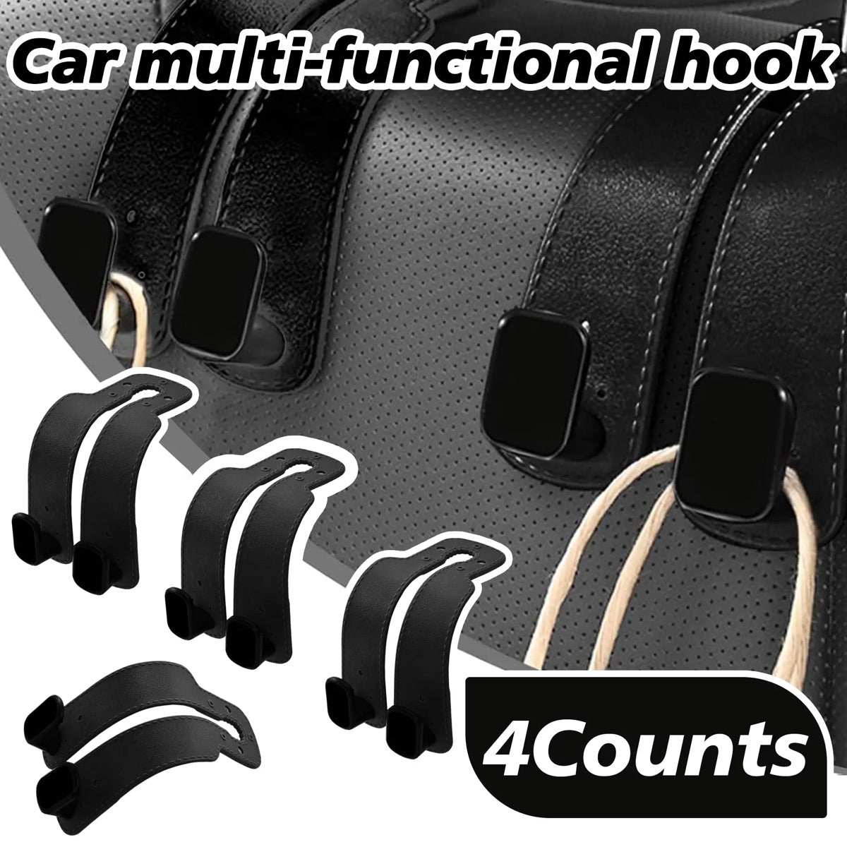 4PCS Faux Leather Car Headrest Hooks: Double-Hook Organizer for Bags & Essentials product image 9