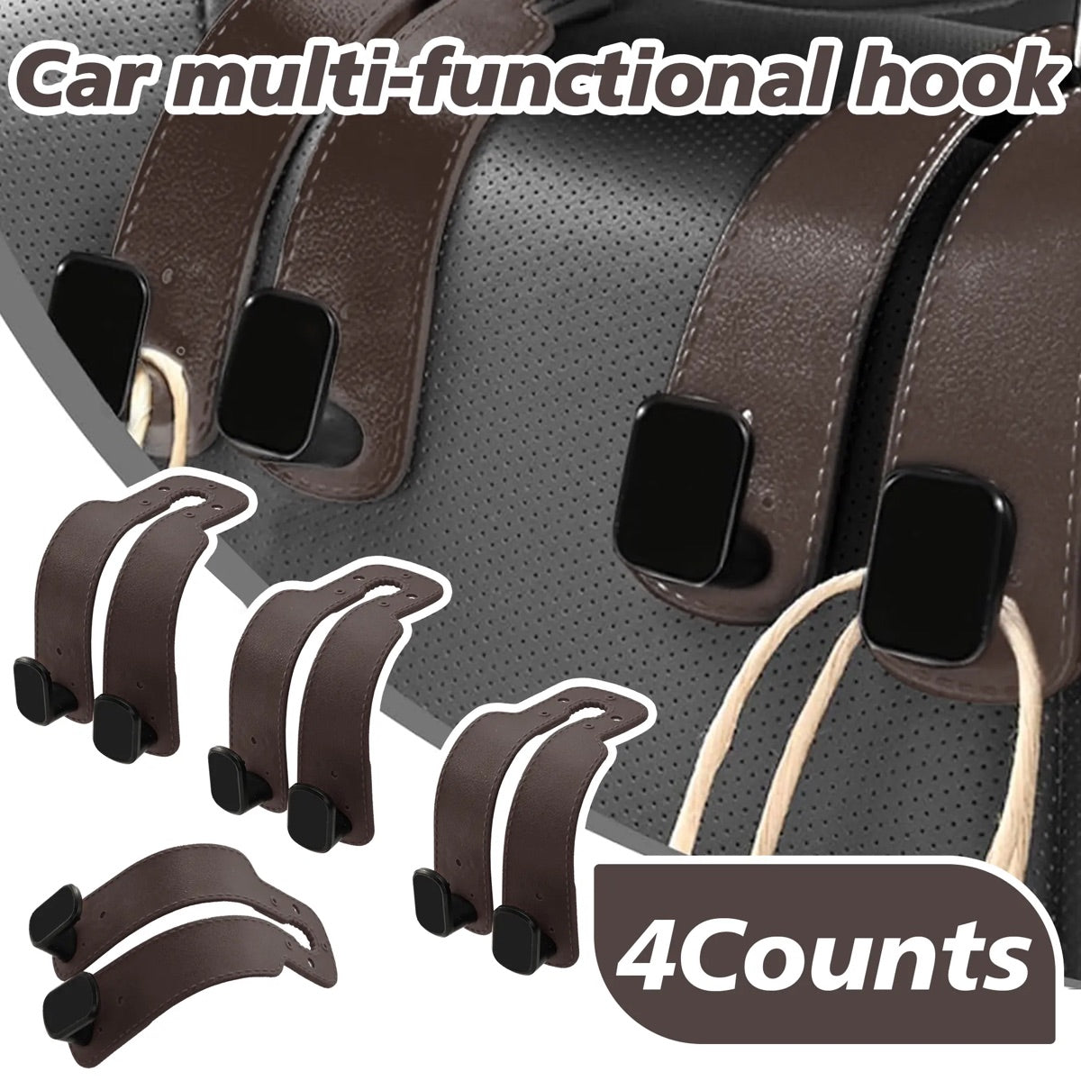 4PCS Faux Leather Car Headrest Hooks: Double-Hook Organizer for Bags & Essentials product image 10