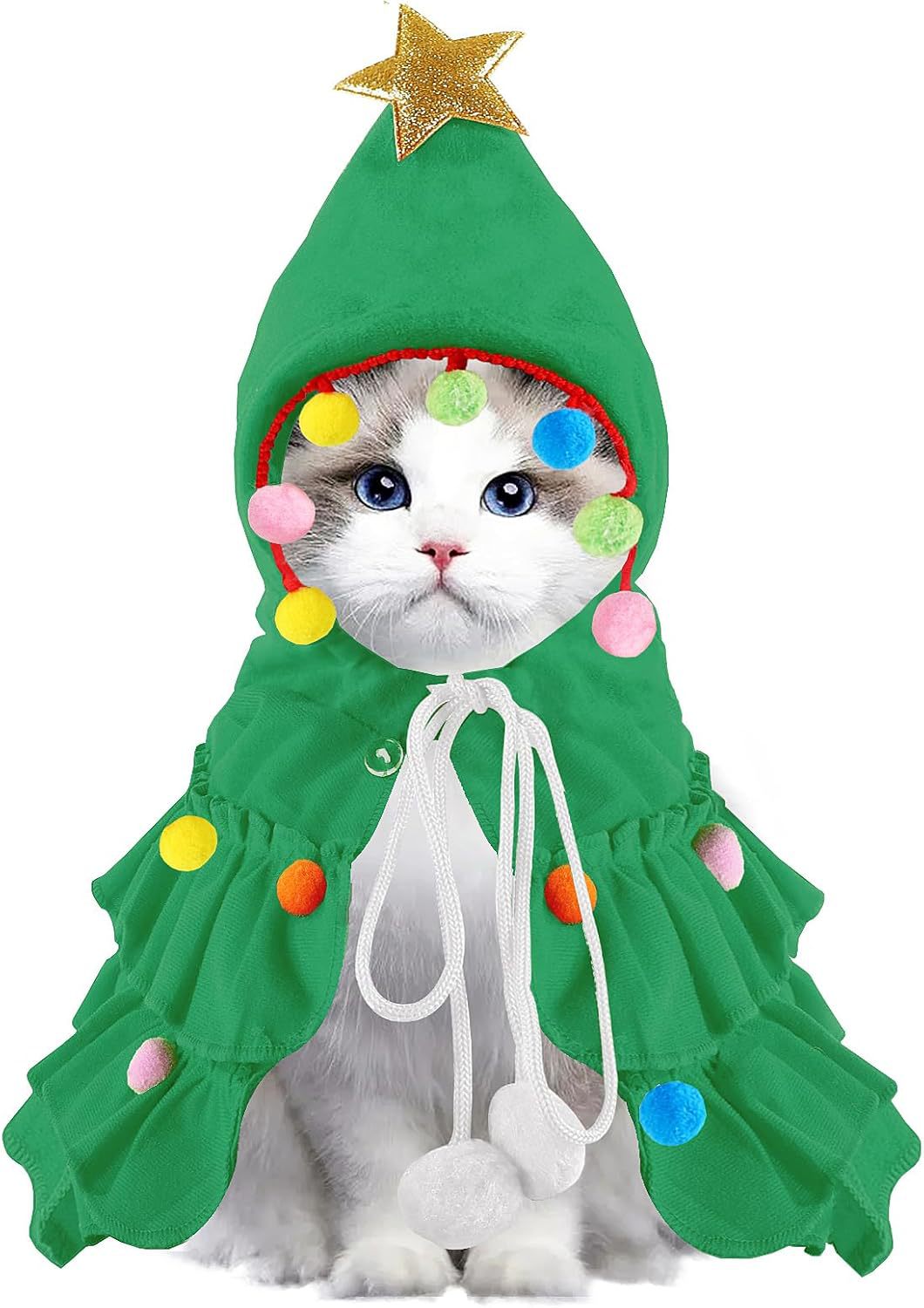 Christmas Tree Pet Costume – Festive Hooded Cape for Cats & Small Dogs