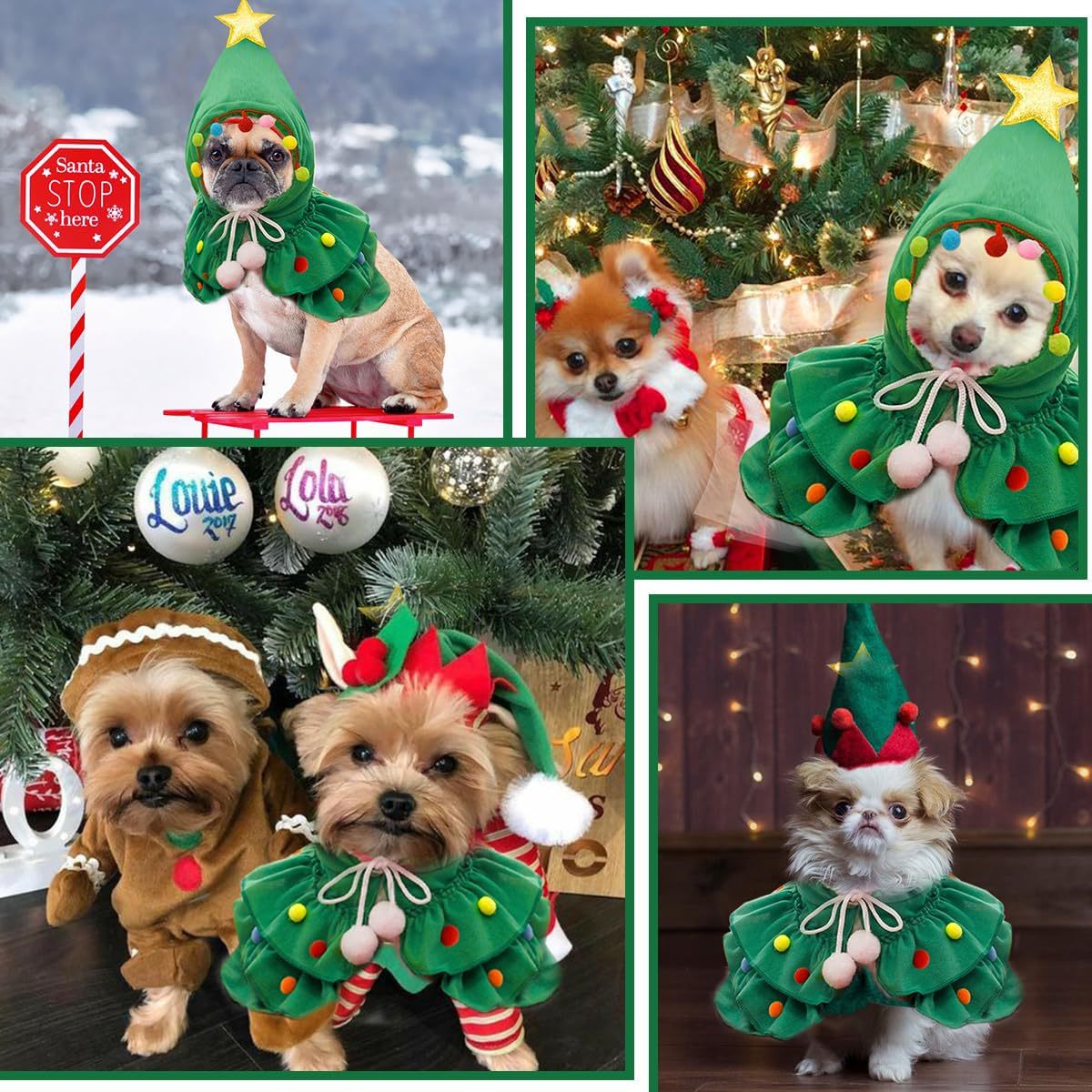 Christmas Tree Pet Costume – Festive Hooded Cape for Cats & Small Dogs