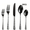 5-Piece Black Leopard Print Flatware Set – Bring Wild Style to the Table