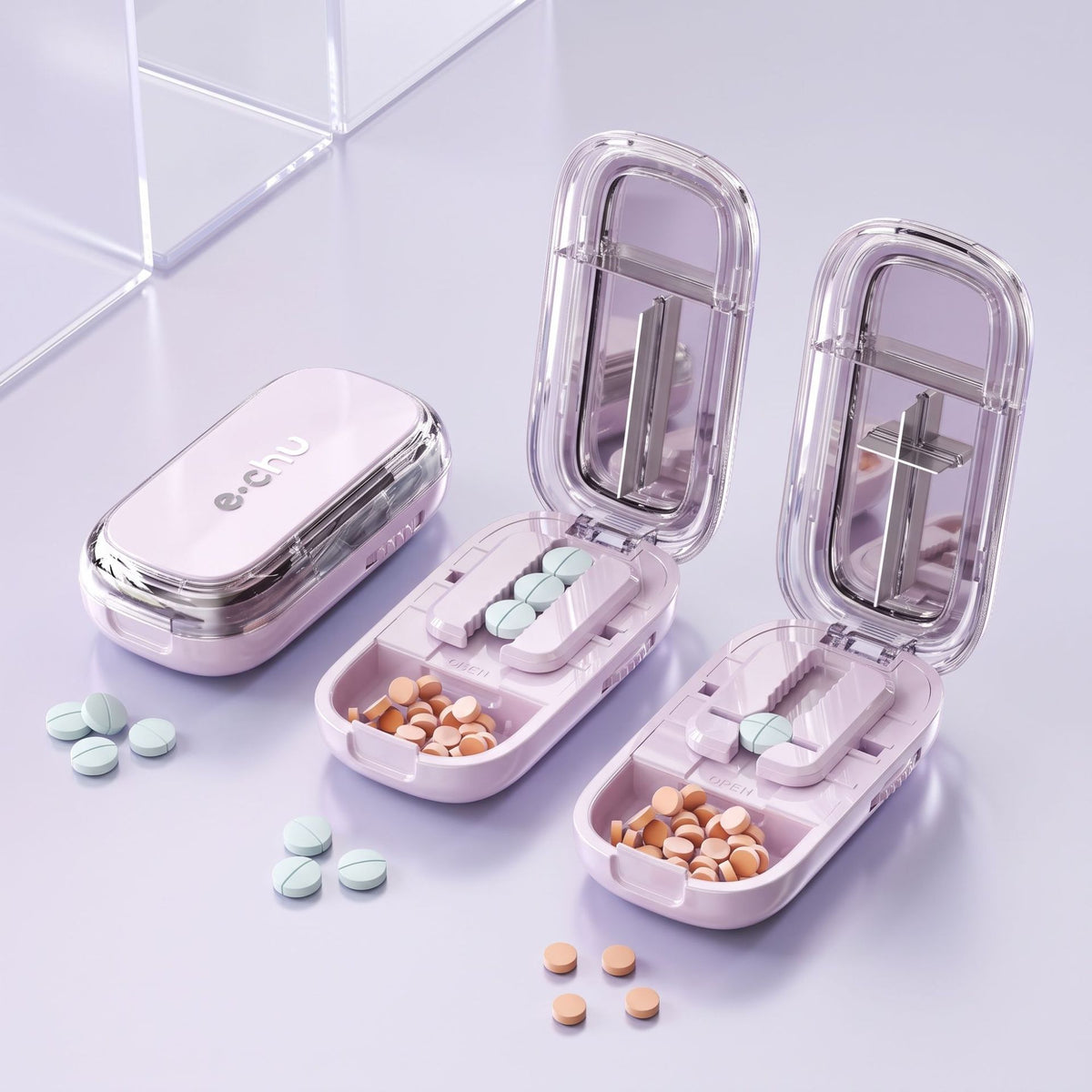 Echu Pill Cutter, Echu Pill Splitter, Adjustable 1/2 1/4 Splitter for Large, Small and Tiny, with Improved Sharp Blade, Accurate Centering Alignment Device