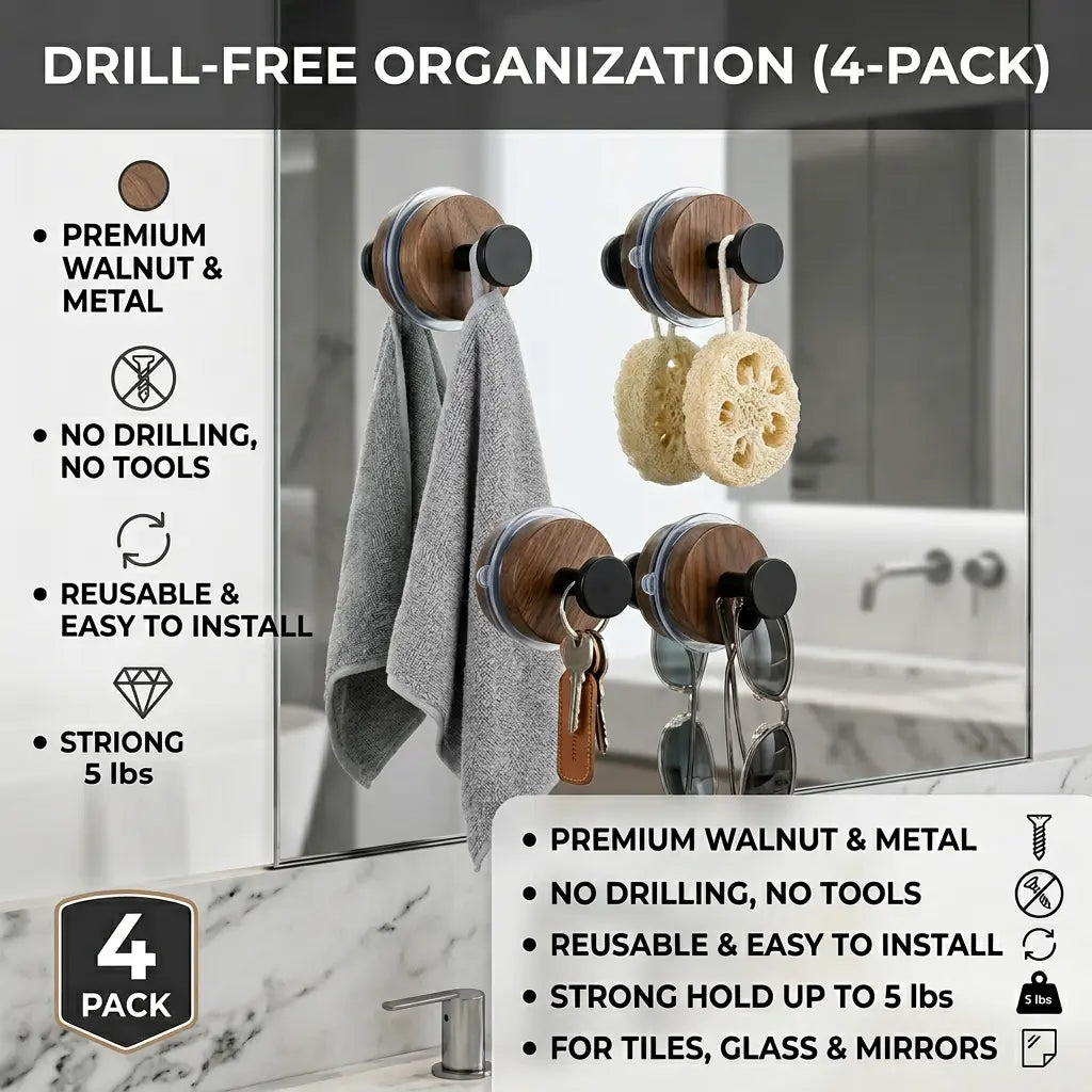 Walnut Wood Suction Cup Hooks (4 Pack) product image 8