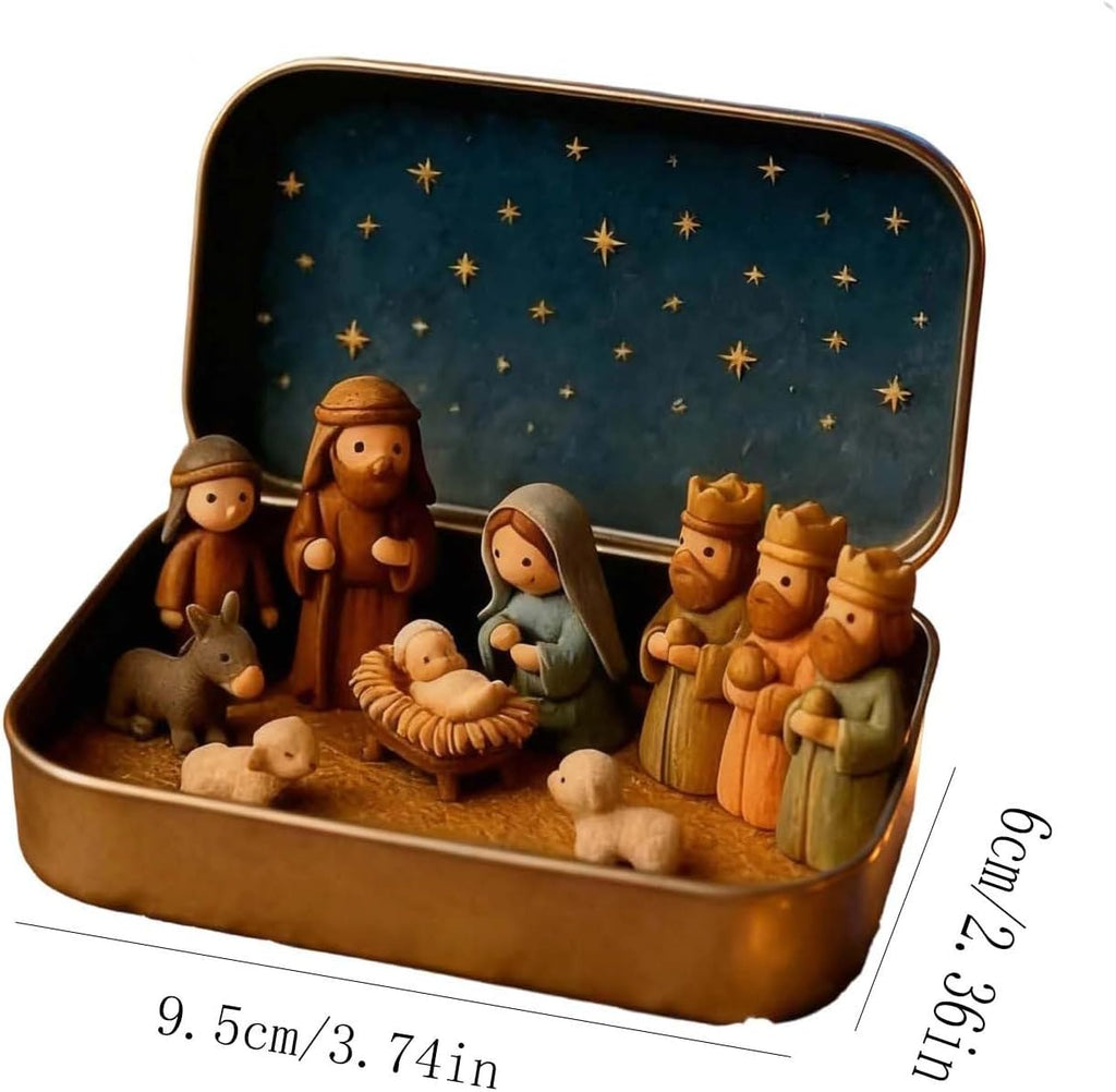 Mini Nativity Scene in a Suitcase-Style Display Case – A Meaningful Christmas Keepsake
