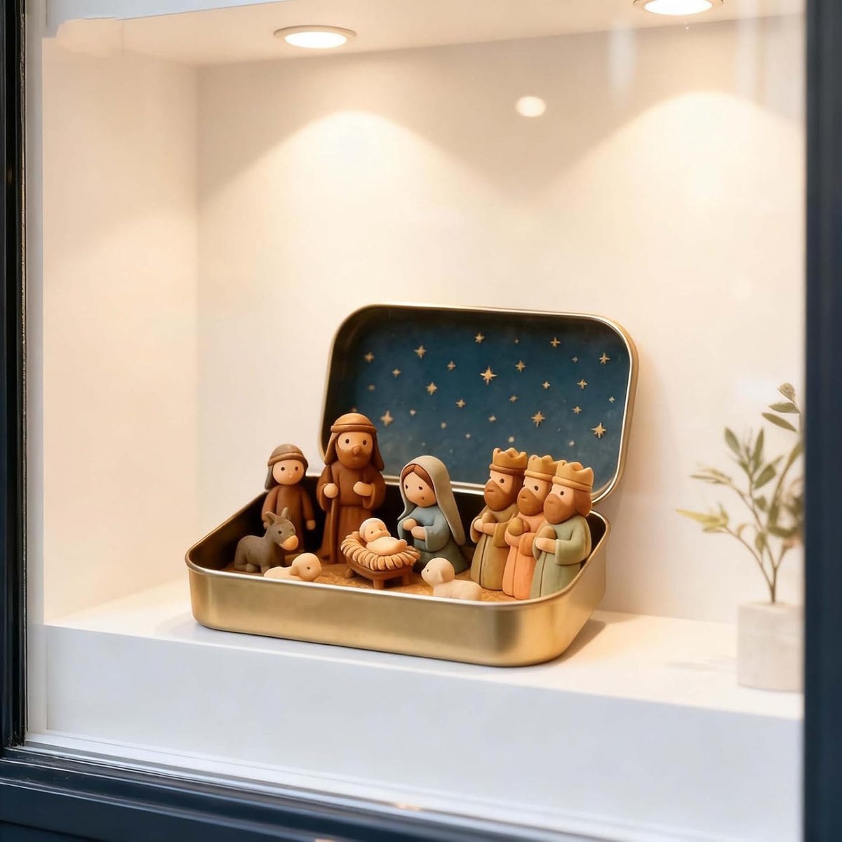 Mini Nativity Scene in a Suitcase-Style Display Case – A Meaningful Christmas Keepsake