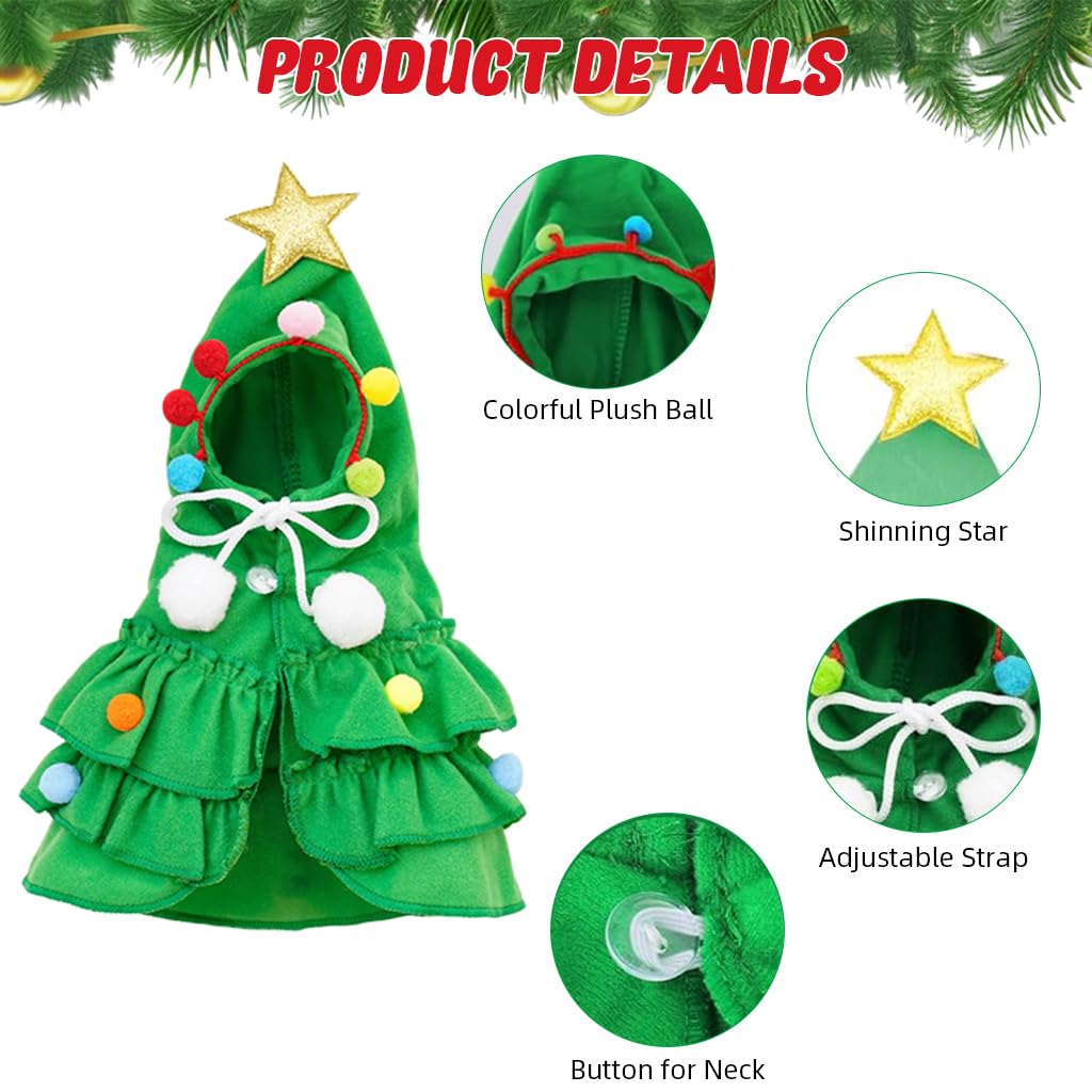 Christmas Tree Pet Costume – Festive Hooded Cape for Cats & Small Dogs