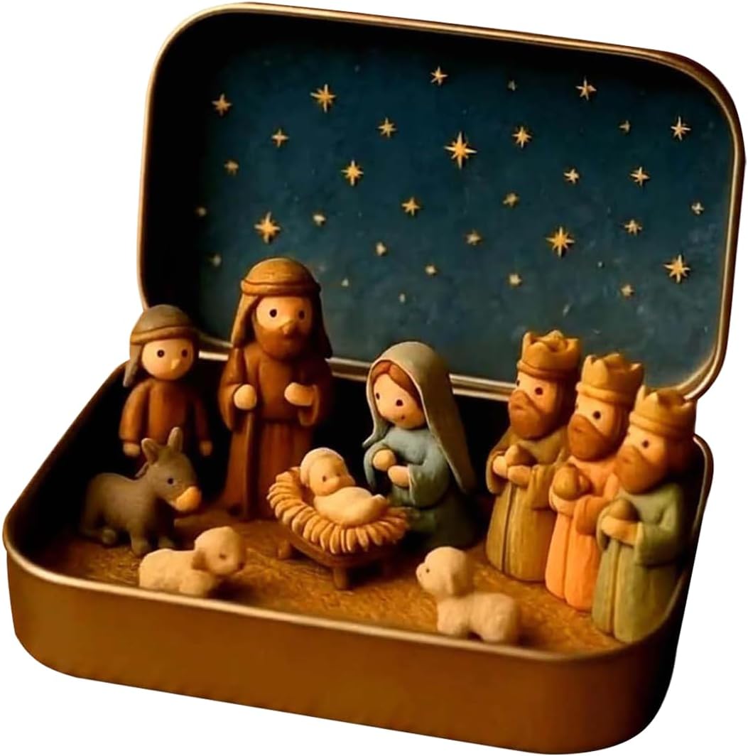 Mini Nativity Scene in a Suitcase-Style Display Case – A Meaningful Christmas Keepsake