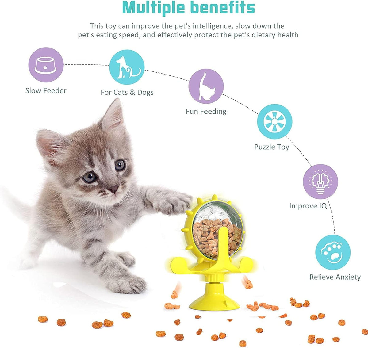 Interactive Cat Treat Dispenser – Rotating Puzzle Feeder with Suction Base