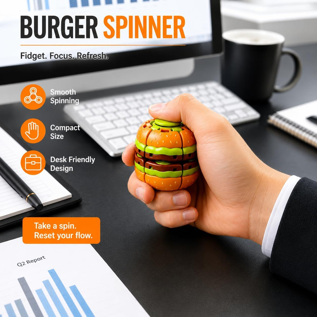 Burger Spin & Press Fidget Toy – A Satisfying Stress-Relief Break in Every Turn