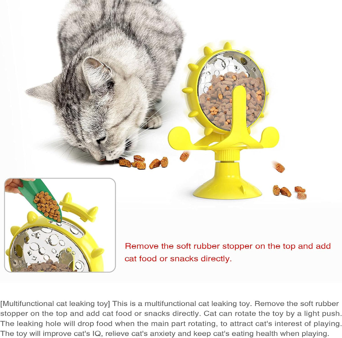Interactive Cat Treat Dispenser – Rotating Puzzle Feeder with Suction Base
