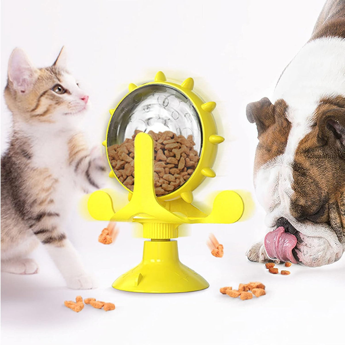 Interactive Cat Treat Dispenser – Rotating Puzzle Feeder with Suction Base