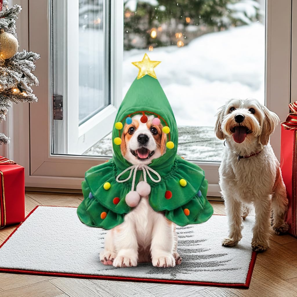 Christmas Tree Pet Costume – Festive Hooded Cape for Cats & Small Dogs