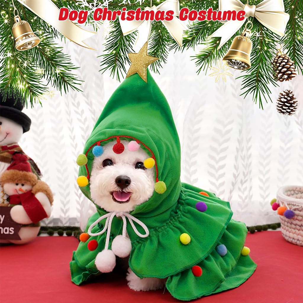 Christmas Tree Pet Costume – Festive Hooded Cape for Cats & Small Dogs