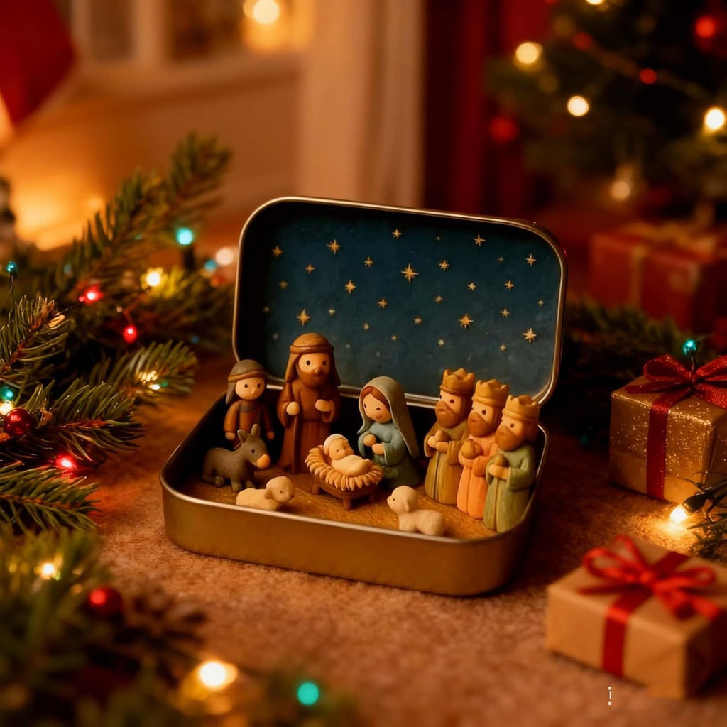Mini Nativity Scene in a Suitcase-Style Display Case – A Meaningful Christmas Keepsake