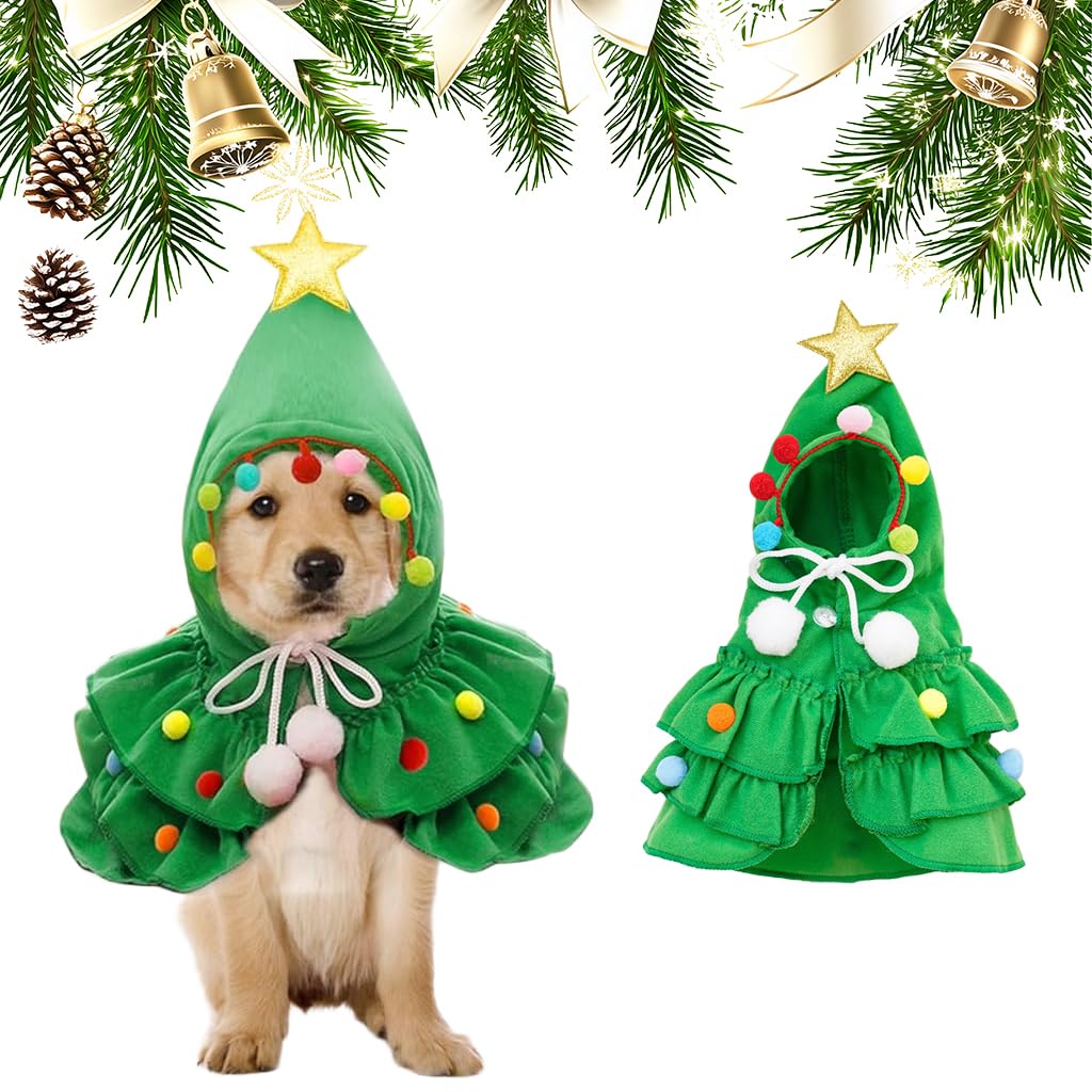 Christmas Tree Pet Costume – Festive Hooded Cape for Cats & Small Dogs