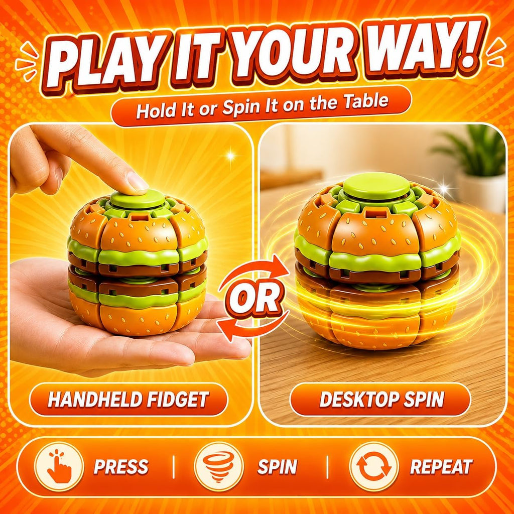 Burger Spin & Press Fidget Toy – A Satisfying Stress-Relief Break in Every Turn