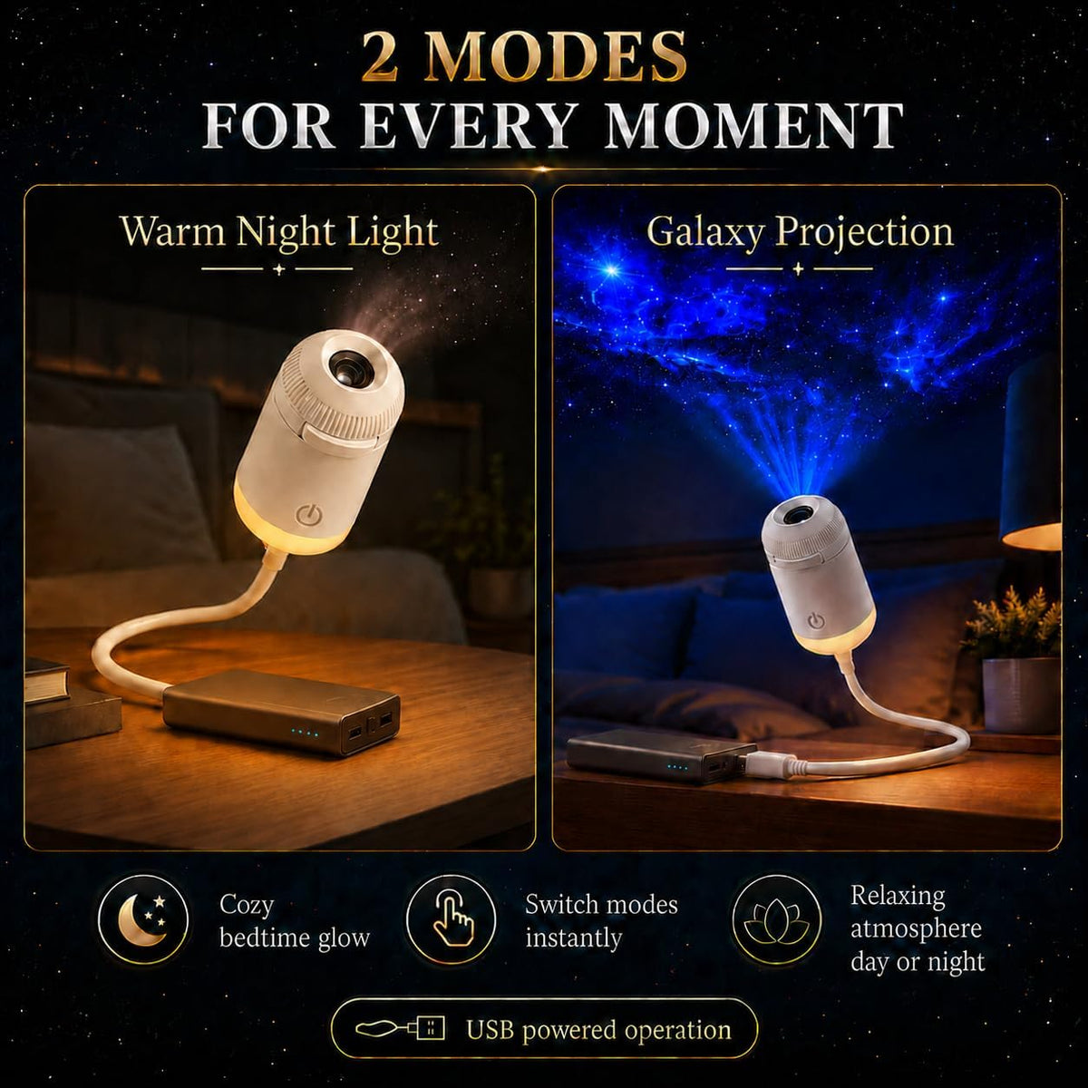 Galaxy Night Light Projector – USB Starry Sky Lamp for Bedrooms & Parked Cars