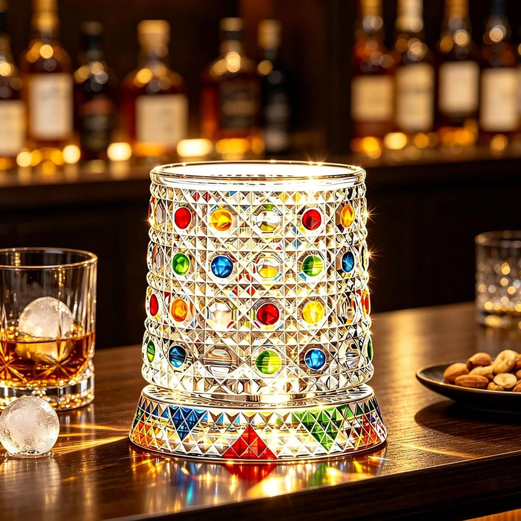 360° Rotating Whiskey Glass – 9 oz Lead-Free Crystal Tumbler in 9 Designs