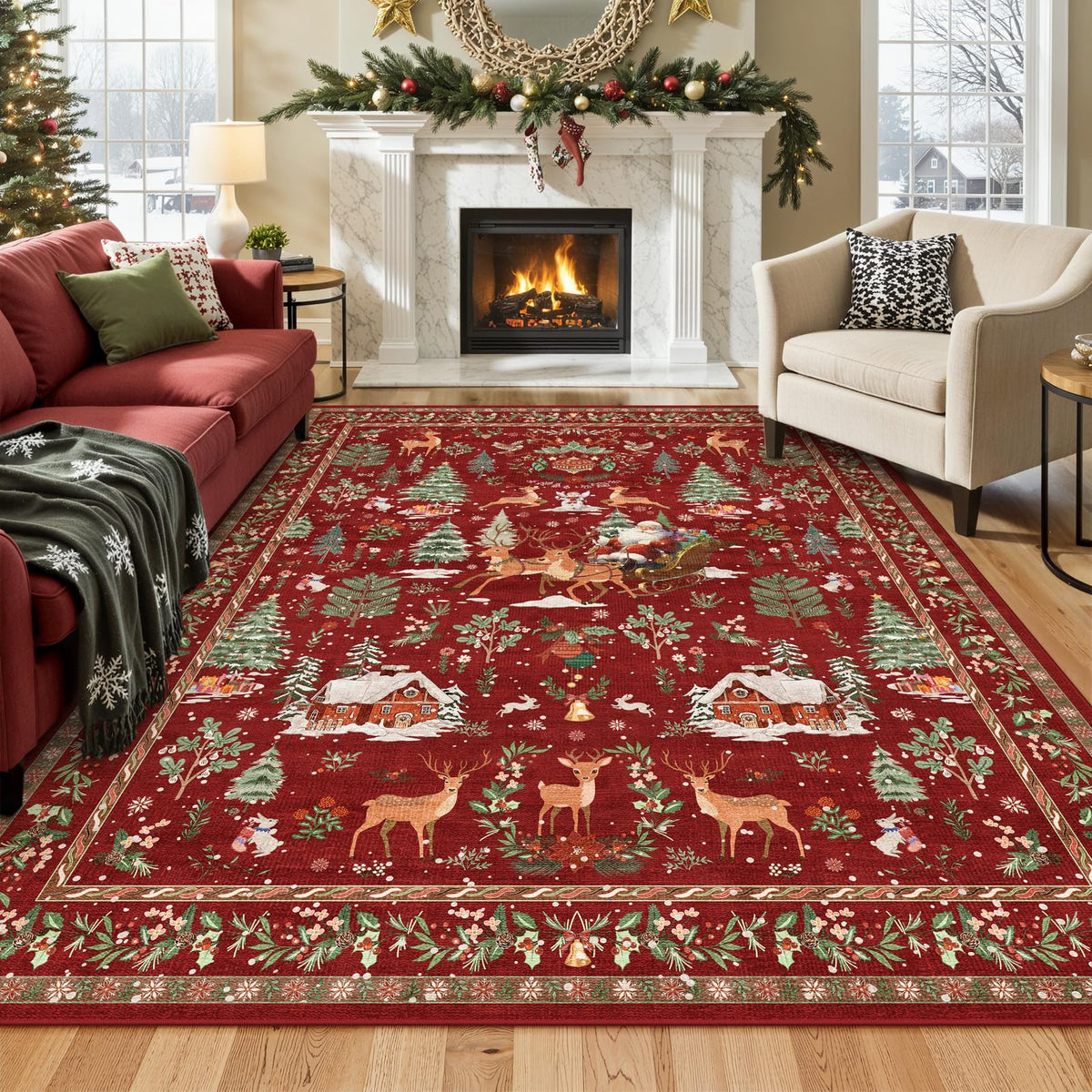 Washable Christmas Woodland Runner Rug – Cozy Holiday Style, Everyday Ease