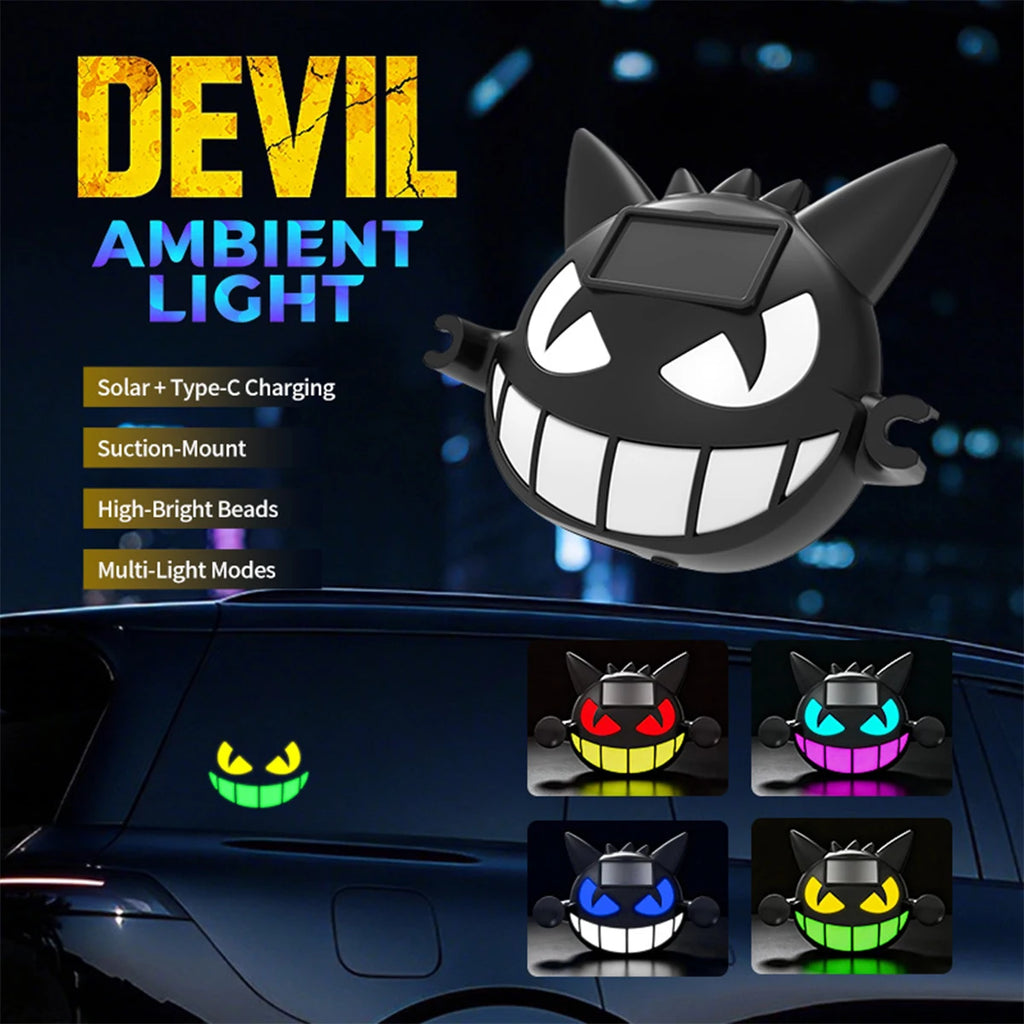 Solar Devil Face LED Car Light – Multi-Color Glow