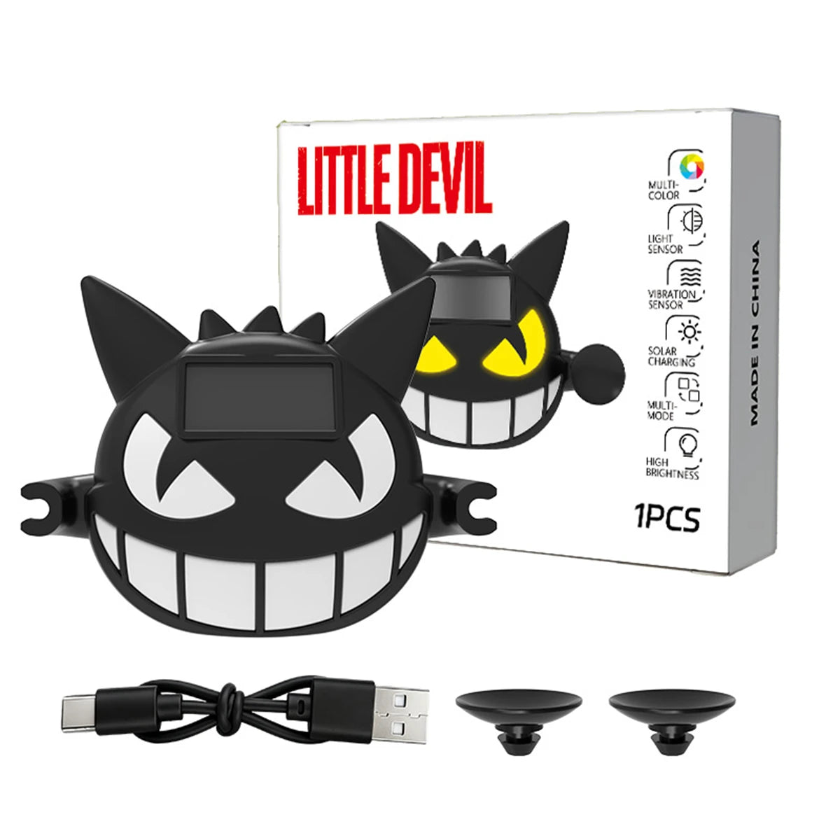 Solar Devil Face LED Car Light – Multi-Color Glow