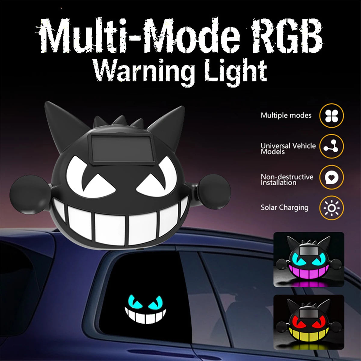 Solar Devil Face LED Car Light – Multi-Color Glow