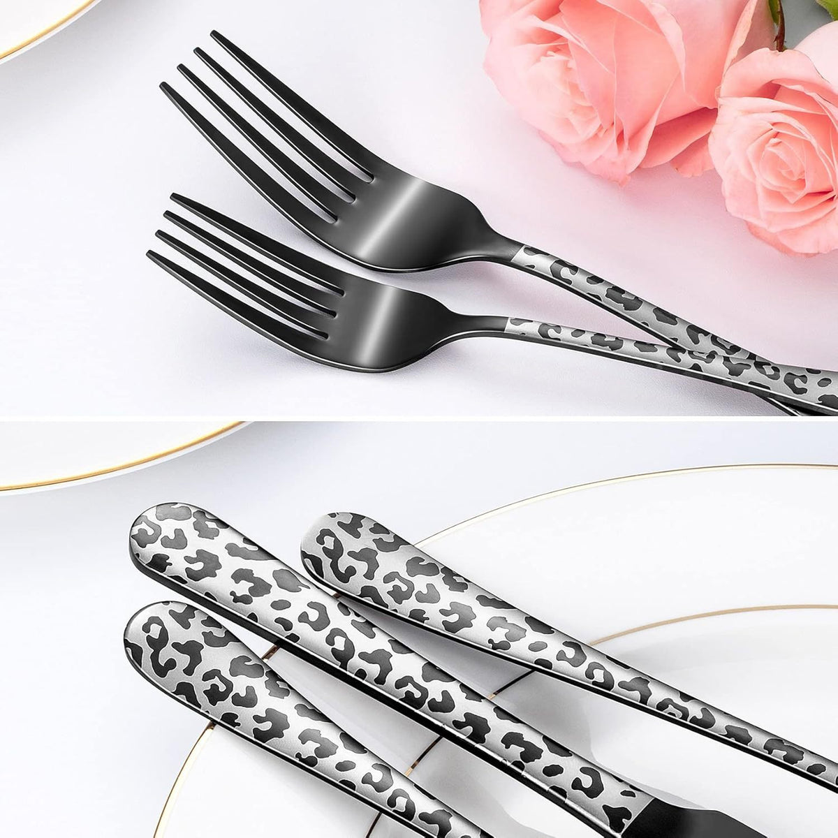 5-Piece Black Leopard Print Flatware Set – Bring Wild Style to the Table