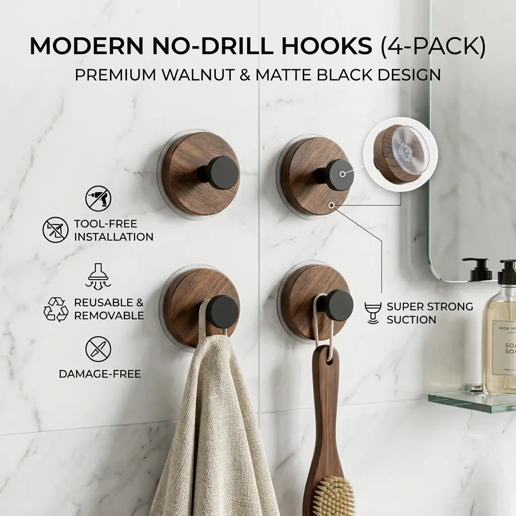 Walnut Wood Suction Cup Hooks (4 Pack) product image 6