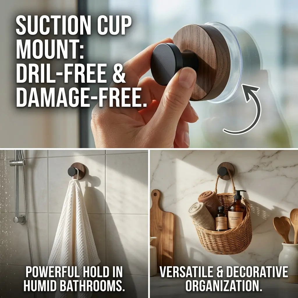 Walnut Wood Suction Cup Hooks (4 Pack) product image 3