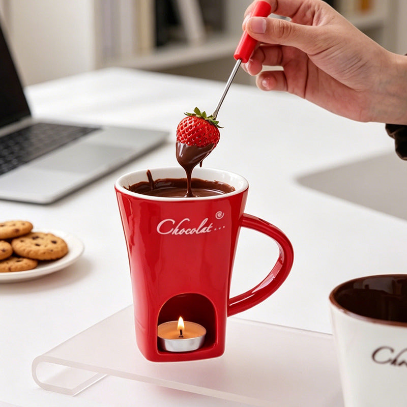 Ceramic Fondue Mug with Fork – A Cozy Chocolate &amp; Cheese Experience