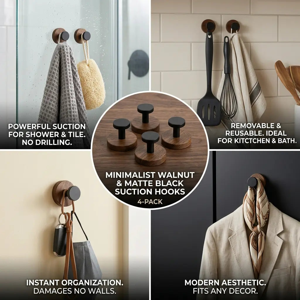 Walnut Wood Suction Cup Hooks (4 Pack) product image 5