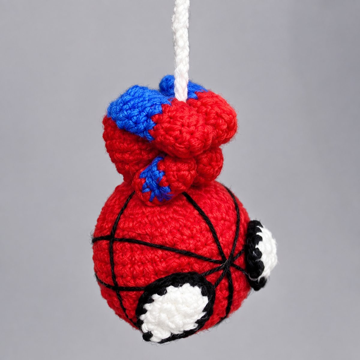 Crochet Spider Car Hanging, Handmade Amigurumi Spider Mirror Charm, Red Blue Plush Car Decor, Cute Hero-Inspired Gift, Rear View Ornament