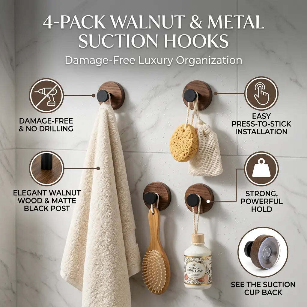 Walnut Wood Suction Cup Hooks (4 Pack) product image 7
