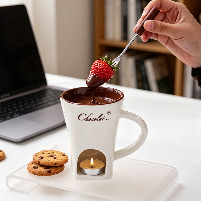 Ceramic Fondue Mug with Fork – A Cozy Chocolate &amp; Cheese Experience