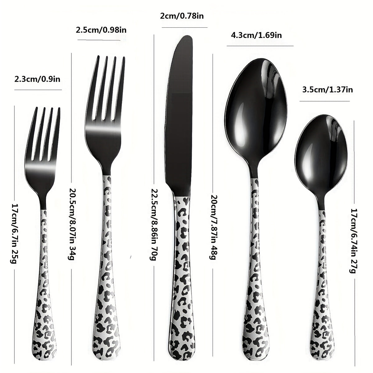 5-Piece Black Leopard Print Flatware Set – Bring Wild Style to the Table