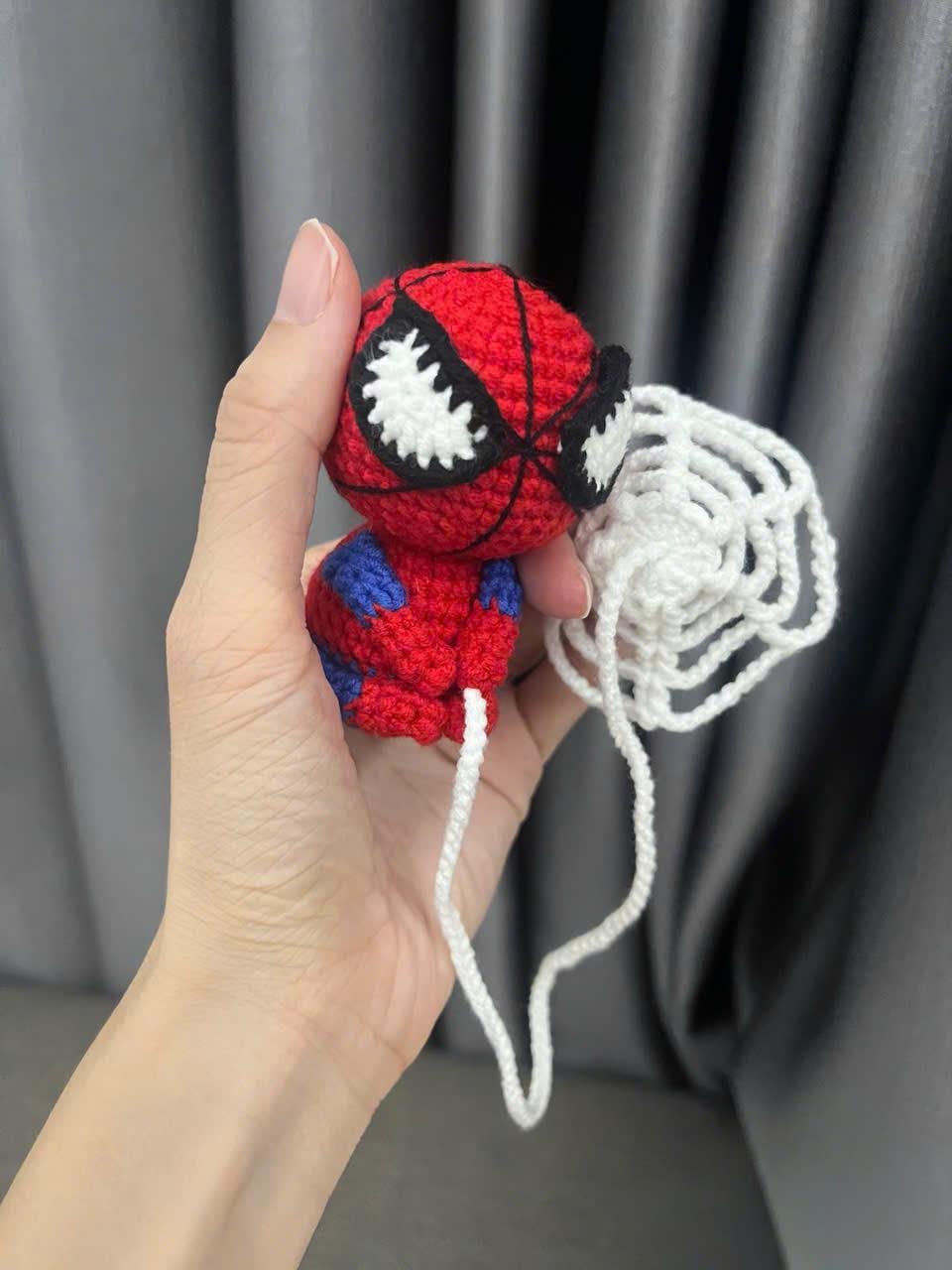 Crochet Spider Car Hanging, Handmade Amigurumi Spider Mirror Charm, Red Blue Plush Car Decor, Cute Hero-Inspired Gift, Rear View Ornament