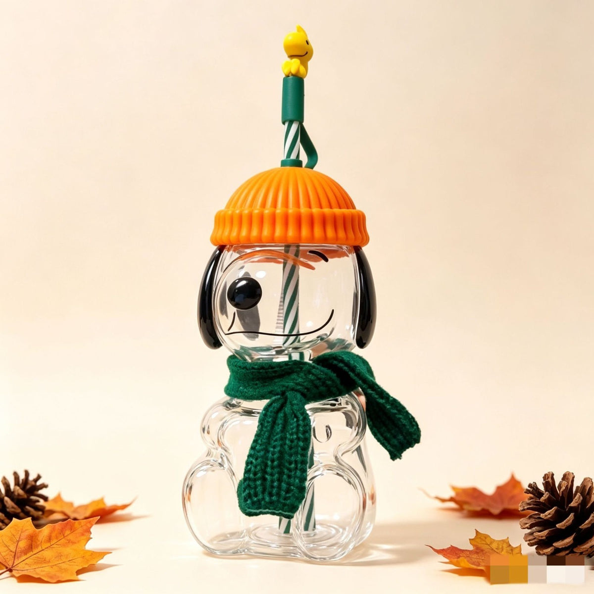 Winter Puppy Glass Tumbler with Straw – Cozy Holiday Style in Every Sip